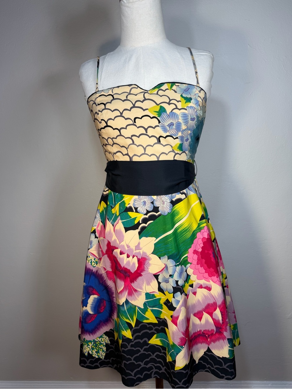 Moulinette Souers Anthropologie Tropics Painted Lotus Silk & Cotton Dress